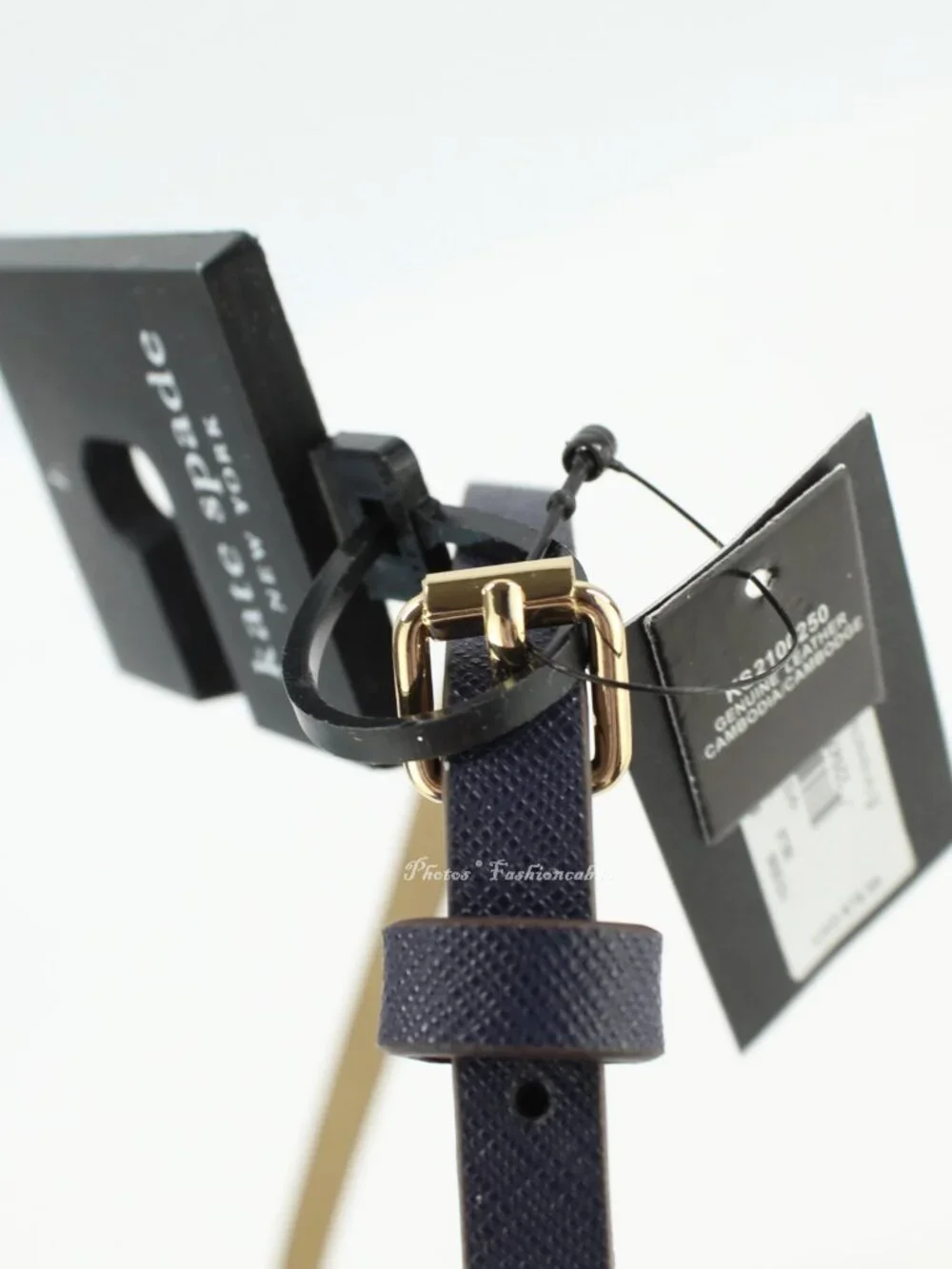 NEW Kate Spade 8mm Goldtone Tips Logo Spade Skinny Bow Belt, Blazer Blue